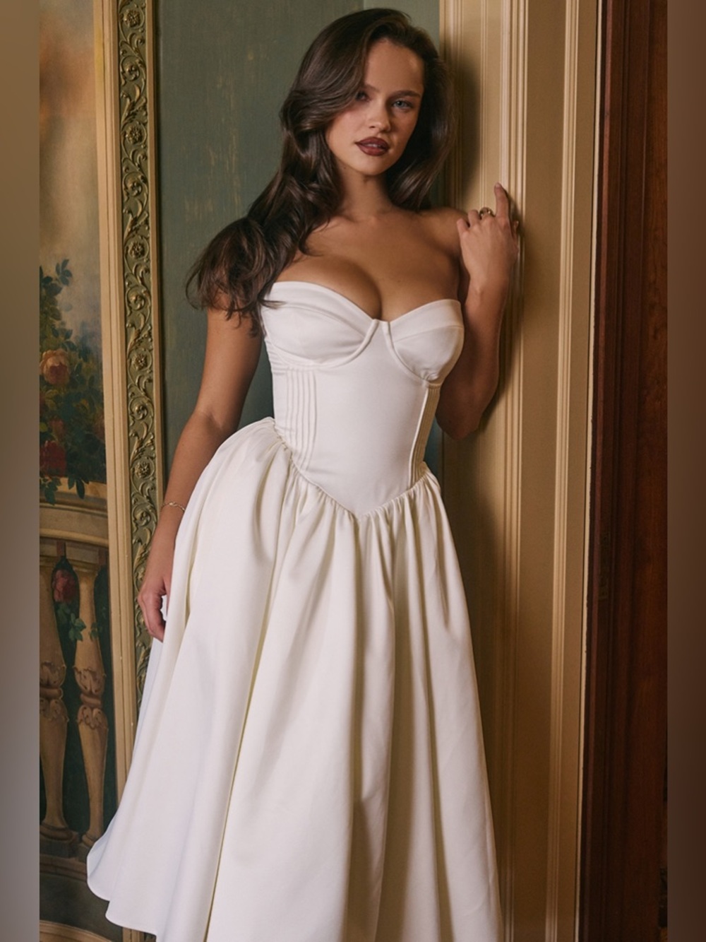 House of CB Strapless Ivory Corset Midi Dress